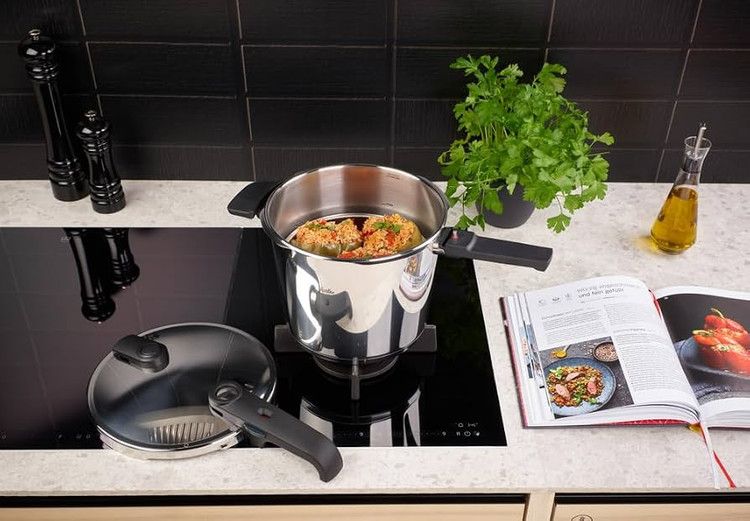 زودپز ويتاكويك 6 ليتر فیسلر مشكي بدنه براق Fissler Vitaquick 6/0 Ltr